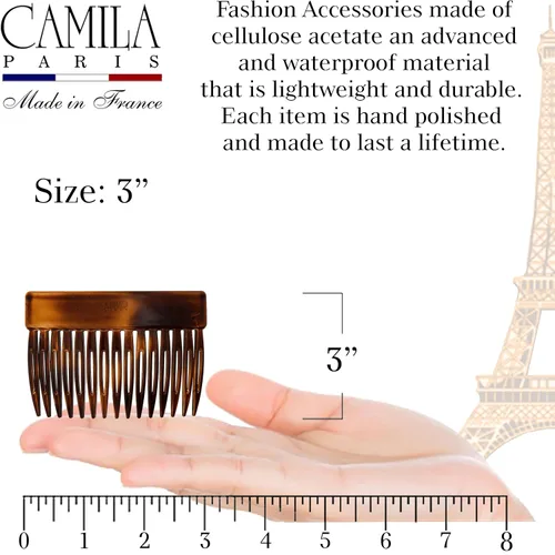 Miniatura 4 de Camila Paris CP2942 - Peine lateral francés para el cabello, concha pequeña de tortuga, peines de pelo con torsión francesa decorativos, pinzas