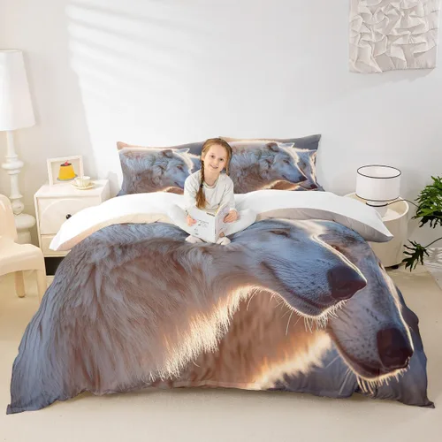 Juego de ropa de cama con estampado de lobos en 3D, funda de edredón de lobo ártico para niños, adolescentes, niños y niñas, funda de edredón de