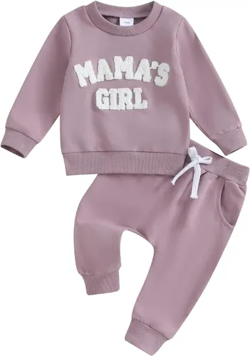 Miniatura 20 de Conjunto de 2 piezas de ropa de otoño para bebé y niña, sudadera de manga larga con cuello redondo y pantalones deportivos, conjunto de traje