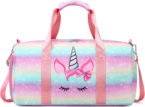 Bolsa de lona para niñas y adolescentes bolsa de gimnasio deportiva con compartimentos para zapatos y ropa húmeda bolsa de viaje para bailar y nadar