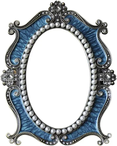 Nerien Espejo de mesa vintage, soporte de maquillaje decorativo ovalado de metal, cosmético de mesa antiguo, encimera de coqueta para el hogar, Azul