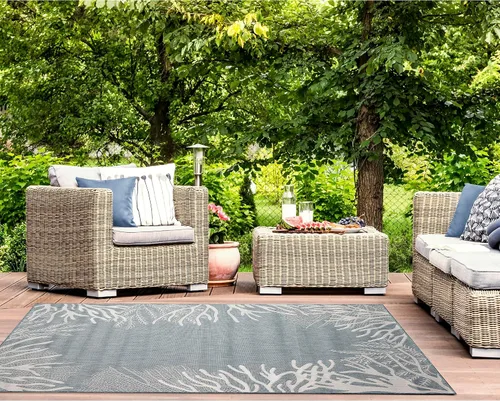 Miniatura 13 de Liora Manne Carmel - Alfombra decorativa de mezcla sintética para interiores y exteriores, de bajo perfil, contemporánea, decoración de peces Agua