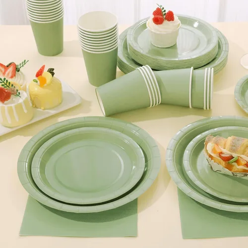 Miniatura 2 de Platos de papel verde salvia, platos y servilletas, suministros para fiesta, 200 unidades, decoración de despedida de soltera, cumpleaños, 50