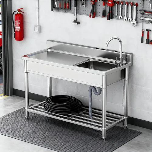 Miniatura 9 de Fregadero Utilitario de Acero Inoxidable LAFATI, Fregadero de Cocina Independiente de Acero Inoxidable 304 SUS de un Solo Tazón Con Estación