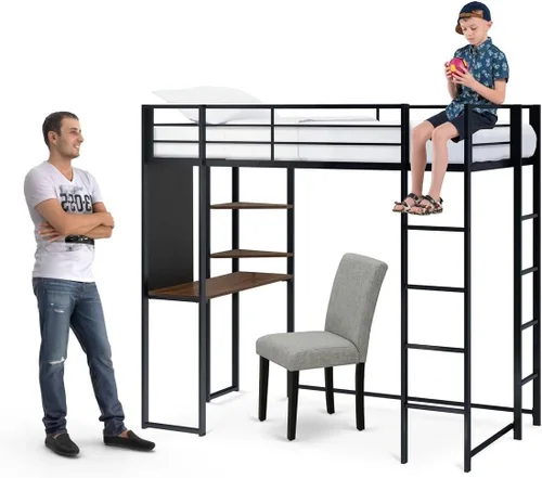 Miniatura 5 de East West Furniture BUTLBLK Buckland - Cama tipo loft individual, una cama de metal, una mesa, 2 estantes para libros y 2 escaleras con 3 y 4