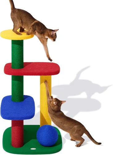 VETRESKA Torre para gatos de varios niveles de 38.6 pulgadas, árbol para gatos con plataforma, postes rascadores de sisal y bola para rascar, centro