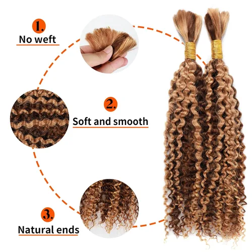 Miniatura 3 de Extensiones de cabello humano virgen brasileño para trenzar, rizado y rizado, 100% sin procesar, extensiones de cabello humano virgen brasileño