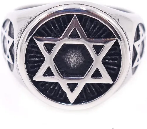 Miniatura 3 de Anillo de acero inoxidable para hombre, diseño de estrella de David con seis puntos, tamaño 7-13
