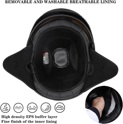 Miniatura 2 de Casco retro de motocicleta para adultos, hombres y mujeres, aprobado por DOT, estilo alemán, cascos de media cara con gafas desplegables, visera