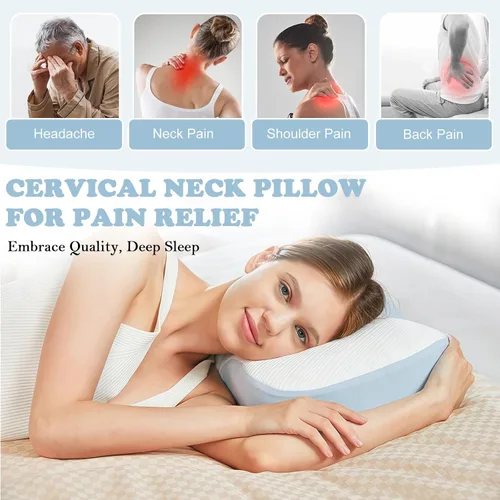 Miniatura 6 de Almohada cervical para el cuello para aliviar el dolor, almohadas ergonómicas de espuma viscoelástica para dormir con funda de almohada lavable