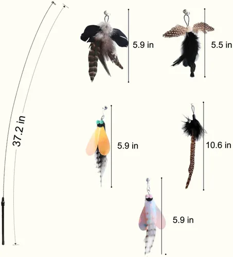 Miniatura 2 de Yauende Juguetes de plumas para gatos, juguetes interactivos para gatos de interior, 2 piezas de alambre flexible y 5 juguetes de plumas de gato