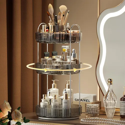 Miniatura 9 de YCIA&DONE Organizador de maquillaje giratorio para tocador, almacenamiento de maquillaje de gran capacidad, estante para el cuidado de la piel
