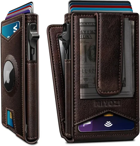 Miniatura 10 de miyozi Airtag - Cartera para hombre con clip para dinero, 9 tarjetas, con ventana de identificación, bloqueo RFID, funda de metal, cierre magnético