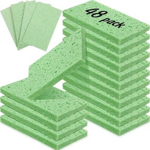 Miniatura 18 de Zhengmy 48 esponjas a granel, esponjas comprimidas de cocina, esponja natural para platos, limpieza de pulpa de madera comprimida sin rayar para Azul