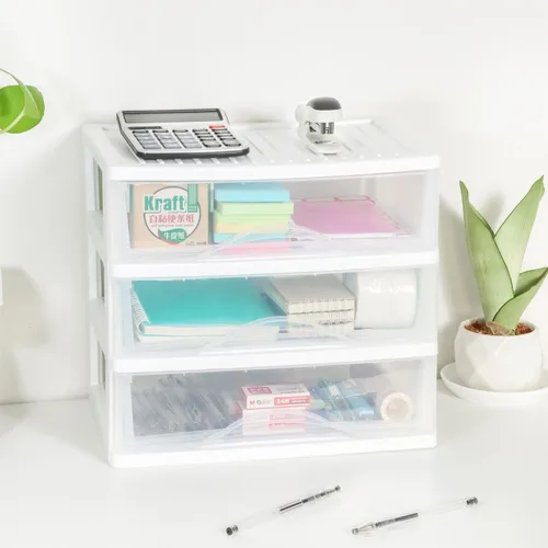 Miniatura 2 de BYCY Almacenamiento apilable de plástico con 3 cajones, organizador de maquillaje de baño blanco con cajones anchos transparentes, organizador