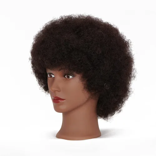 Miniatura 2 de Hairingrid Cabeza de Maniquí Afroamericana con 100% Cabello Humano Cosmetología Cabeza de Maniquí de Cabello Afro para Práctica de Peinado, Trenzado