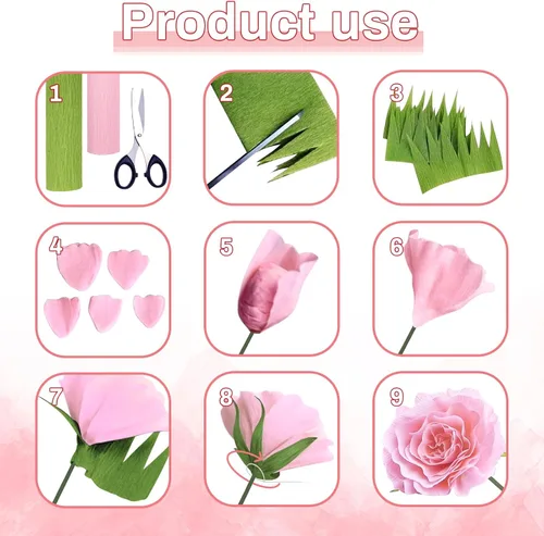 Miniatura 4 de MicButty - Juego de 42 flores de papel crepé, rollo de papel crepé con cinta floral, flores de alambre de hierro floral para manualidades, boda
