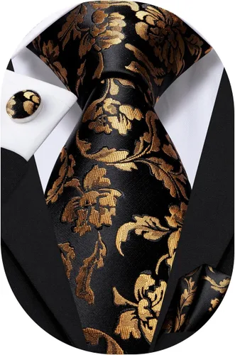 Miniatura 232 de Hi-Tie Corbata clásica de cachemira para hombre con pañuelo y gemelos a cuadros