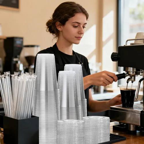 Miniatura 7 de 100 juegos de vasos de plástico transparente de 16 onzas con tapas y pajitas, BPA libre y a prueba de fugas, vasos desechables de plástico para café