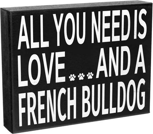 Miniatura 7 de JennyGems Regalos de bulldog francés, letrero de madera con texto en inglés «All You Need Is Love and a French Bulldog»
