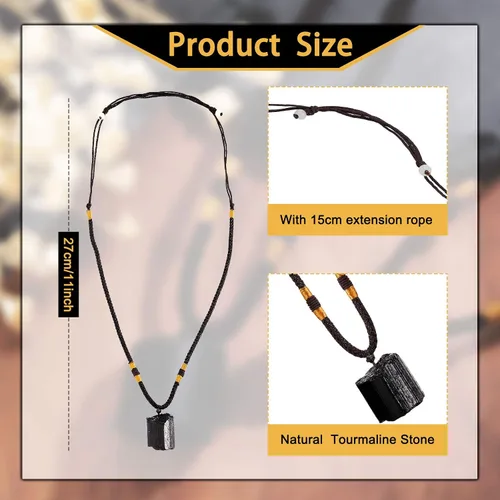 Miniatura 2 de Hicarer Collar de turmalina negra natural, 6 piezas, colgante de amuleto de turmalina, colgante de pilar, collar de cristal curativo para mujeres