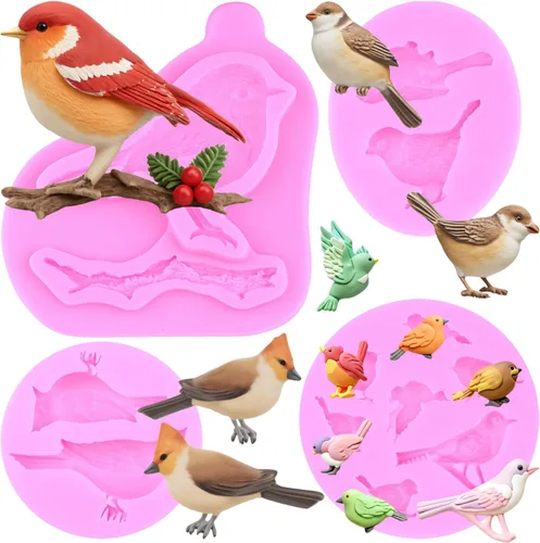 Miniatura 12 de ZiXiang Molde de silicona de chocolate para fondant de pájaro para decoración de pasteles de cupcakes, pasta de goma de mascar, juego de 4