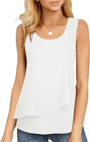 Miniatura 2 de Messic Camiseta sin mangas para mujer, de doble capa, de gasa, casual, tipo túnica