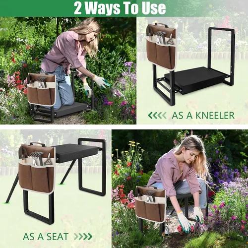 Miniatura 6 de seasky Banco de Jardín Plegable con Rodillera y Asiento, Banco de Jardinería Anti-Volcamiento con Almohadilla de Rodillas Amplia y Gruesa, Taburete