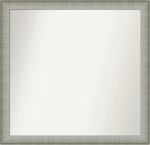 Miniatura 429 de Amanti Art Espejo de baño plateado para sobre fregadero, 25 x 25 pulgadas, espejo de tocador cuadrado estrecho de níquel cepillado, marco de madera