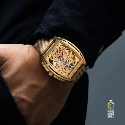 Miniatura 8 de CIGA Design Reloj de pulsera mecánico de acero inoxidable dorado con correa de silicona de zafiro con una correa de acero inoxidable