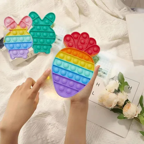 Miniatura 2 de Paquete de 3 juguetes sensoriales para ansiedad de conejo de Pascua, zanahoria y burbujas, paquete de juguetes de rompecabezas, grandes regalos