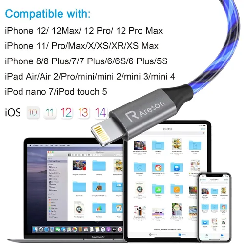 Miniatura 6 de Cable cargador de iPhone con luz LED, cables Lightning LED paquete de 1 Certificado MFi de Apple Cable de carga rápida USB para Apple iPhone 13