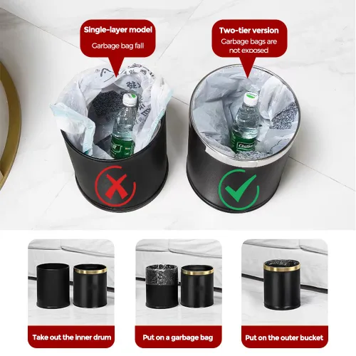 Miniatura 5 de 14L/3.7GAL Papelera negra y dorada, papelera de oficina con tapa abierta, papelera de metal, papelera dorada sin tapa para oficina, hotel, tienda