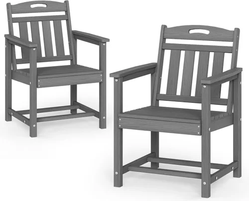 Miniatura 40 de Juego de comedor de patio al aire libre de HDPE con mesa y 6 sillas, juego de mesa y sillas de 7 piezas para todo clima, agujero para sombrilla de 2