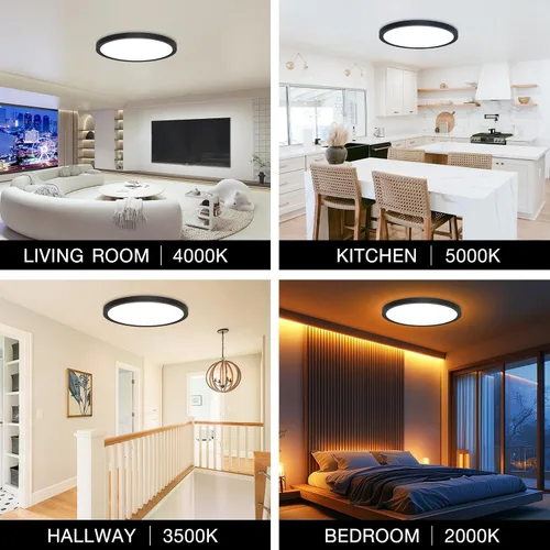 Miniatura 8 de Lámpara de techo LED regulable con control remoto, 24 W, 2640 lúmenes, 12 pulgadas, luz nocturna cálida de 2000 K y 3000 K-6500 K, moderna lámpara