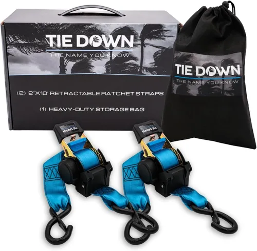 Miniatura 10 de Tie Down 2 pulgadas x 3.05 m Negro Correa de fijación con mecanismo de trinquete resistente retráctil, kit de 2 unidades - Límite de carga de rotura