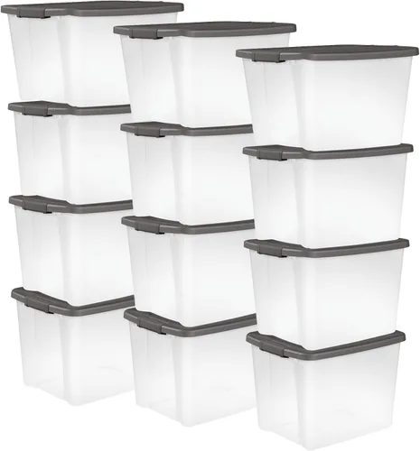 Miniatura 8 de Sterilite Paquete de 24 contenedores de almacenamiento de plástico transparente con tapas, 50 cuartos de galón, color gris, cajas organizadoras