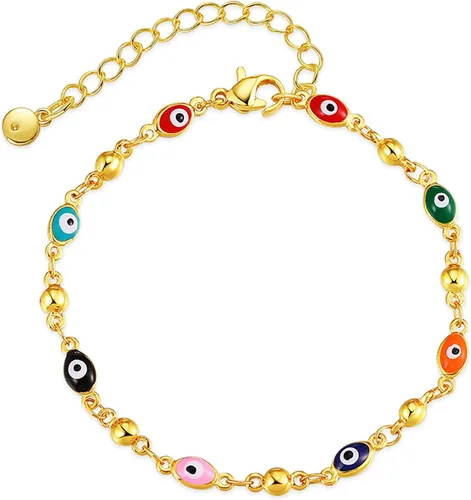 Miniatura 7 de Delicadas pulseras de oro para mujer, chapado en oro 18, ajustable, mal de ojo, mariposa, cuentas, perla, corazón, turquesa, hecha a mano para mujer