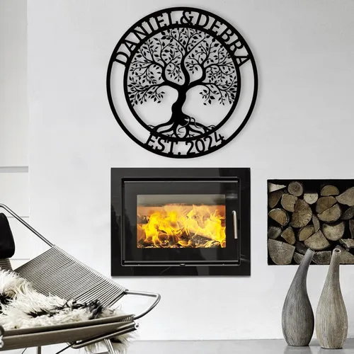 Miniatura 5 de Arte de pared personalizado del Árbol de la vida, decoración personalizada con apellido, letrero de metal para balcón exterior, arte de pared