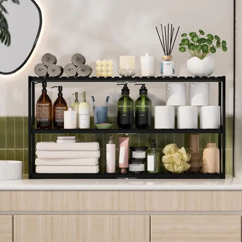 Miniatura 4 de Organizador de baño extralargo, estantes de almacenamiento 100% de bambú, altura ajustable sobre el inodoro, estante flotante para pared y ducha, se