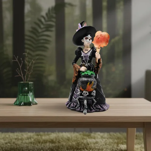 Miniatura 4 de Comfy Hour - Estatua de bruja gótica de 8 pulgadas, figura de La Calavera Catrina del Día de los Muertos, decoración estética de calavera de azúcar