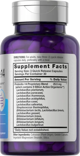 Miniatura 2 de Horbäach Probióticos para mujeres y hombres 14 cepas para la salud digestiva 9 mil millones de UFC 90 cápsulas Suplemento sin OMG y sin
