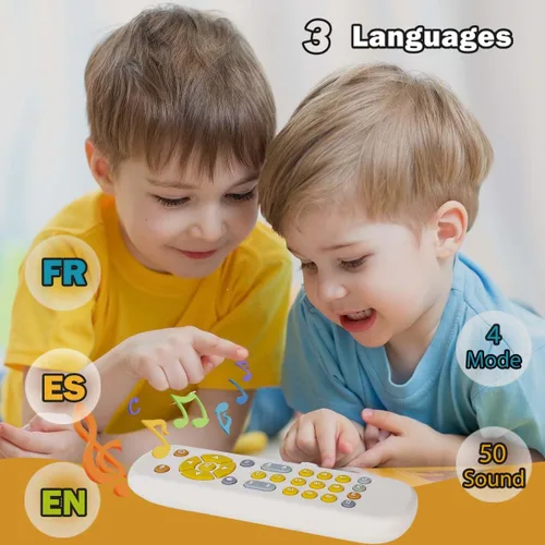 Miniatura 3 de Juguete de control remoto para TV para bebé con cubierta de silicona suave, juguete musical realista con luz y sonido, juguete educativo de Amarillo