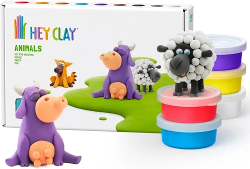 HEY CLAY Colorido modelado de arcilla seca al aire para niños 6 latas con divertidas instrucciones interactivas aplicación - Actividades para niños