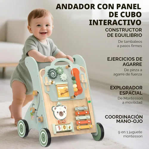Miniatura 7 de WOODMAM Andador de madera para bebé, Andador de bebé ajustable para empujar para niños de 1 año, Andador Montessori 10 en 1 para niños y niñas