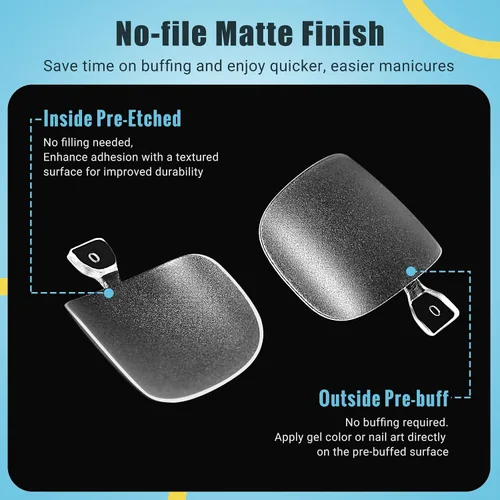 Miniatura 5 de SINOKAME - Uñas postizas transparentes a presión cortas con kit de pegamento para uñas, puntas de uñas postizas pintables mate, para camas de uñas