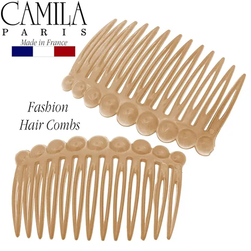 Miniatura 3 de Camila Paris CP2892/2 Peine lateral francés pequeño redondeado, beige con torsión francesa, pinzas decorativas de sujeción fuerte para mujer, moño