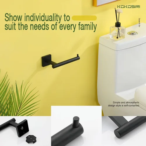 Miniatura 5 de KOKOSIRI Soporte de papel higiénico para baño, soporte para rollo de papel higiénico, soporte Mega Rollos, acero inoxidable negro mate B2005BK