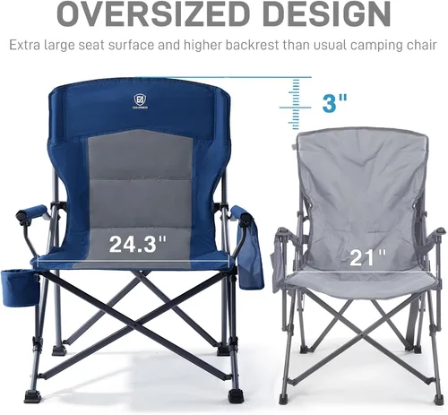 Miniatura 6 de EVER ADVANCED Silla de campamento plegable de gran tamaño, para adultos, silla de césped resistente con bolsillos laterales, silla cuádruple Azul