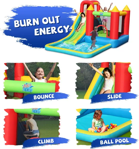 Miniatura 3 de Casa de rebote inflable Action Air con soplador, gran área de salto y tobogán, castillo hinchable duradero y extra grueso para niños, diversión